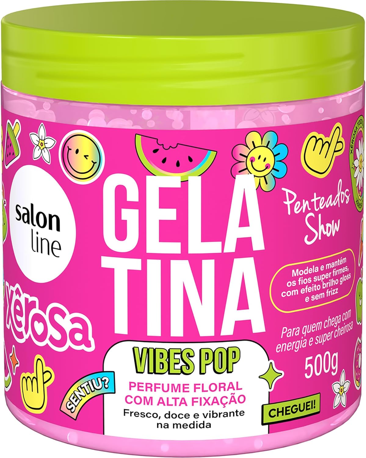 Salon Line Gelatina Vibes Pop Xêrosa Penteados Show, Fixação Alta, Perfume Floral, 500g